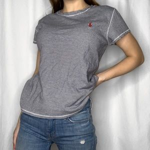 Ralph Lauren Blue & White Striped w/ Red Polo Logo